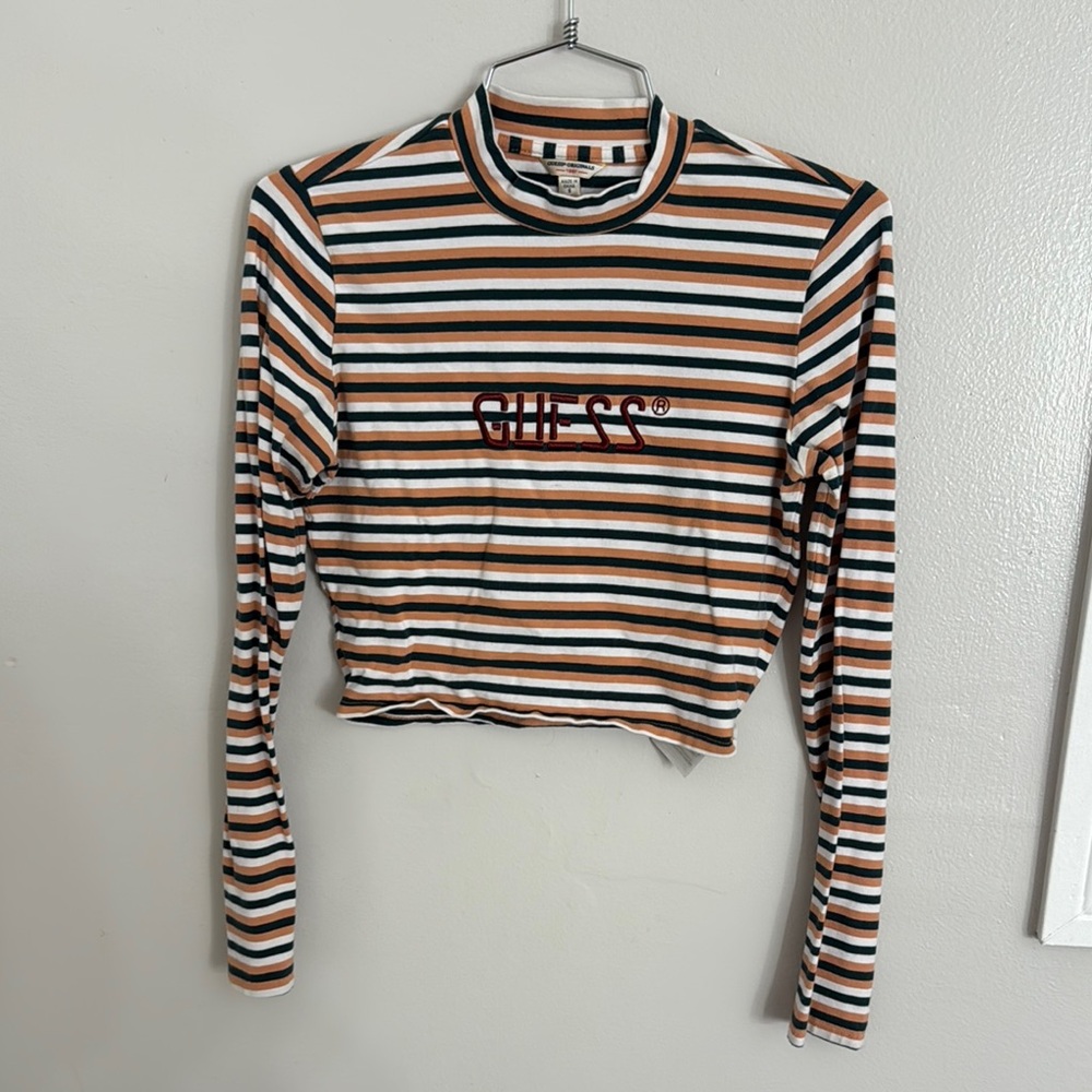 GUESS Black and White Long Sleeve Crop Tee